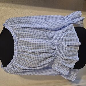 Love Tree Light Blue Gingham Off-Shoulder Blouse